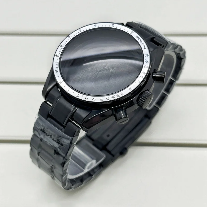 Multifunktionales, silber-schwarzes Mondblatt, 39,6 mm, geeignet für VK64- und VK63-Quarzuhren, Uhrenteile, passend für 20-mm-Armband, Gehäuse und Lünette.