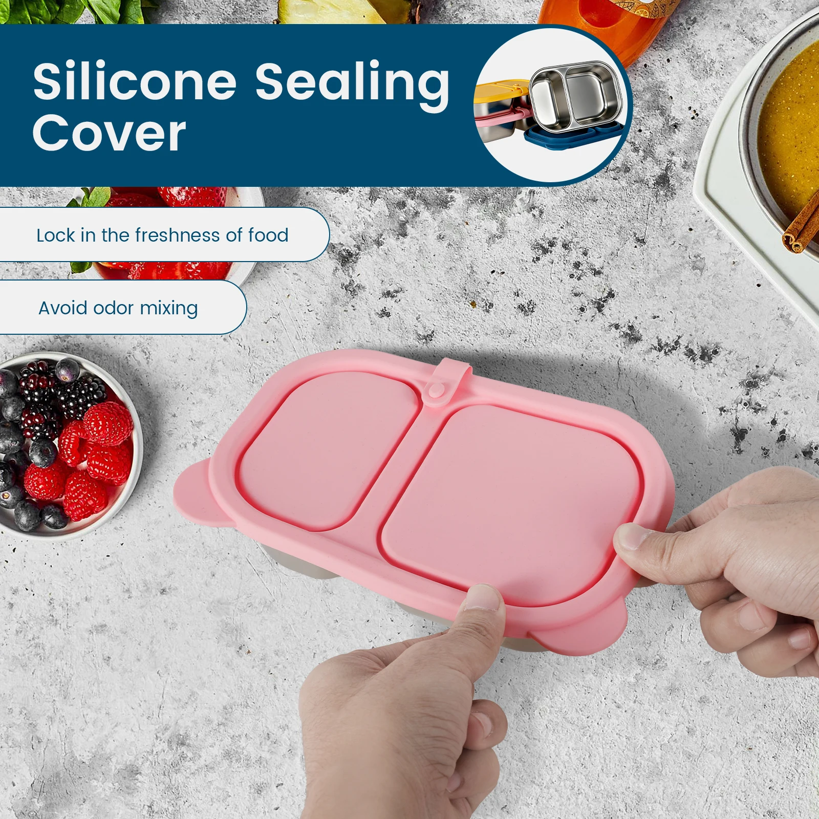 3/4Pcs Snack Container Stainless Steel Sauce Box with Silicone Lid 150/420ml 2 Compartment Food Storage Box Portable Dip Case