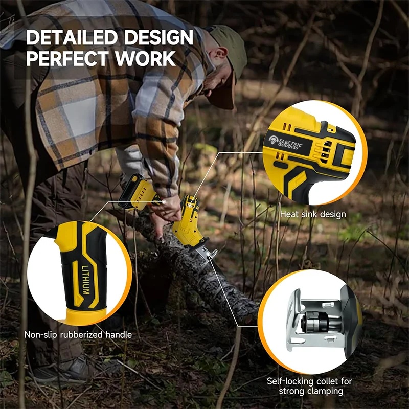 For 20V Dewalt 3999W Cordless Electric Reciprocating Saw Multifunctional Metal Wood Pipe Cutting Saw Without Battery 3