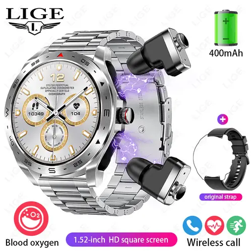 LIGE Smartwatch With Earbuds Bluetooth Headset Speaker Tracker Music Sport Health Track Waterproof AMOLED Screen Men Smart Watch - Image 9