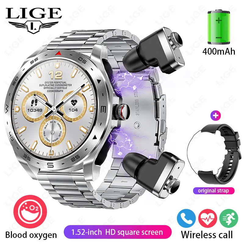 LIGE Smartwatch With Earbuds Bluetooth Headset Speaker Tracker Music Sport Health Track Waterproof AMOLED Screen Men Smart Watch - Image 9