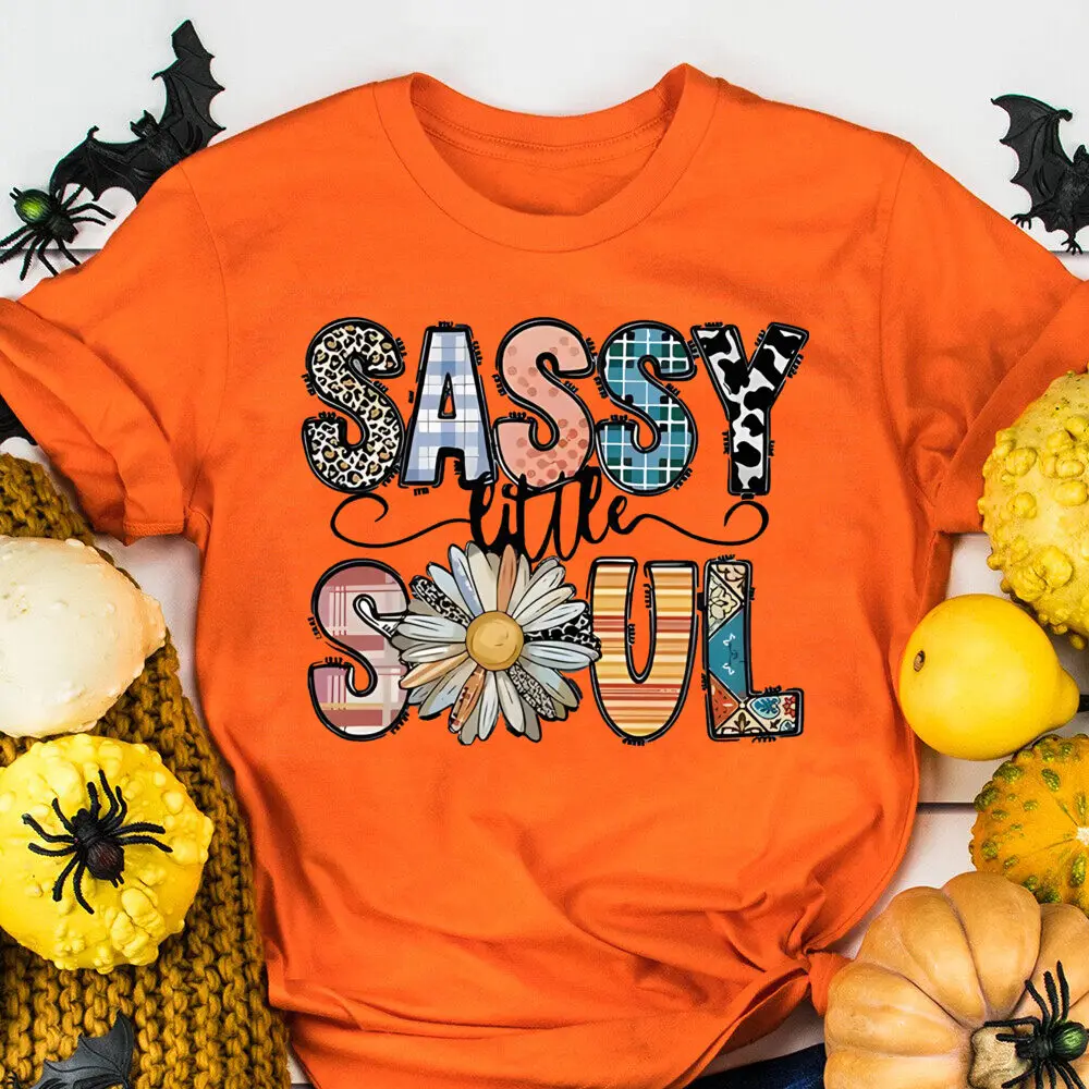 

SASSY LITTLE SOUL Pattern Print T-shirt Short Sleeve Girls Child Tee Tops Casual Fashion Tshirts Holiday Summer Party Gift