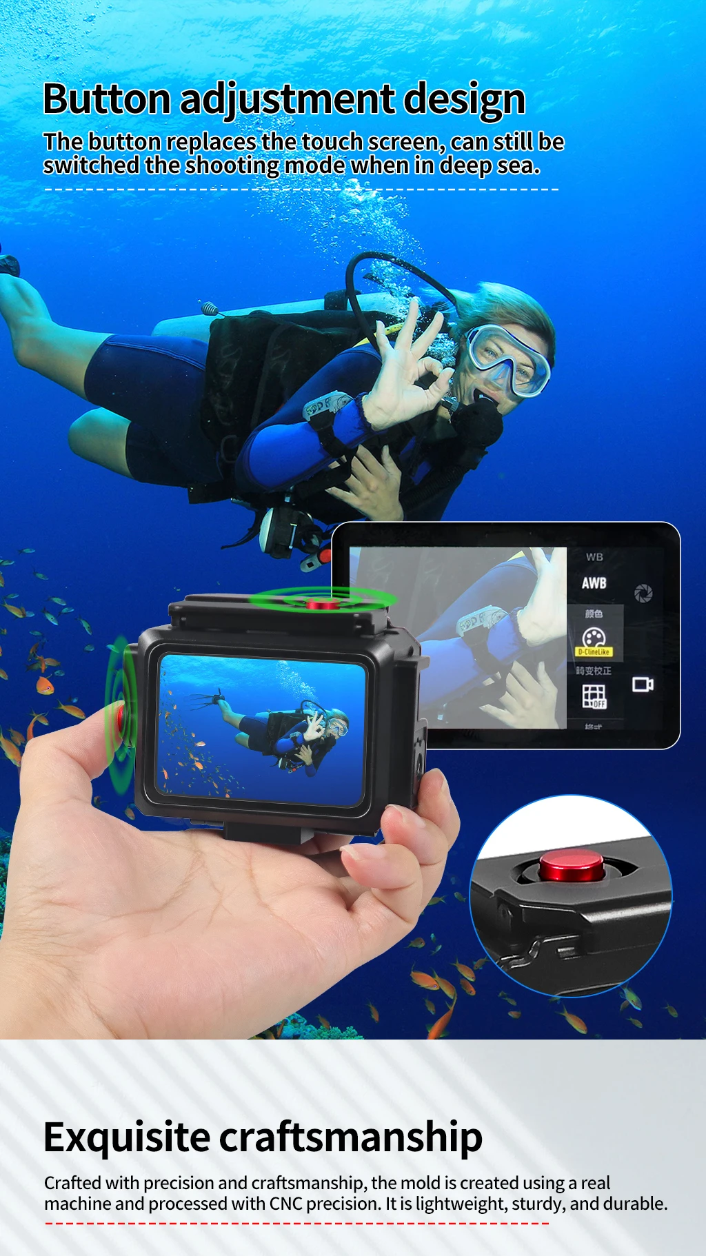 Wasserdichtes Aluminiumgehäuse Unterwasser 40 m Schutzhülle für Gopro Hero 13 12 11 10 9 Zubehör Abschlepp-Kaltschuh-Design – Detail 18