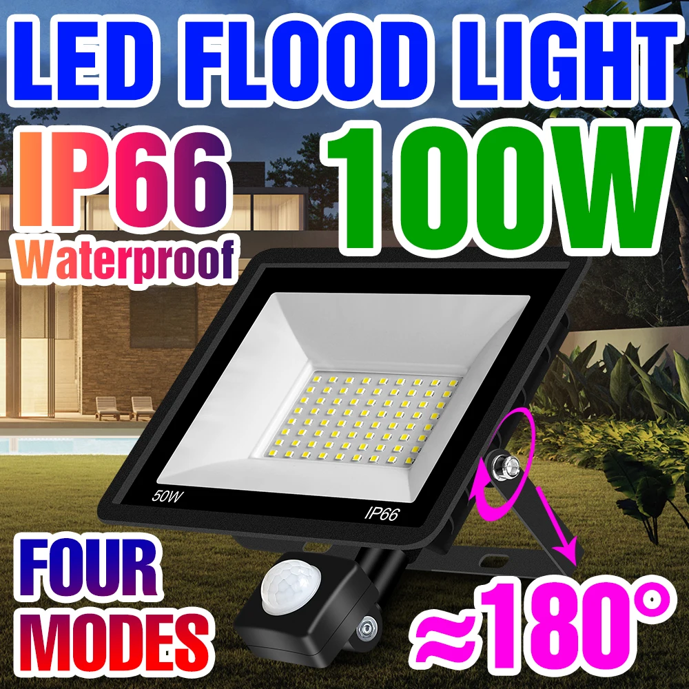 

220V Flood Light LED Street Lamp Reflector Led Spotlight With PIR Motion Sensor Wall Lamp Waterproof Floodlight Outdoor Lighting