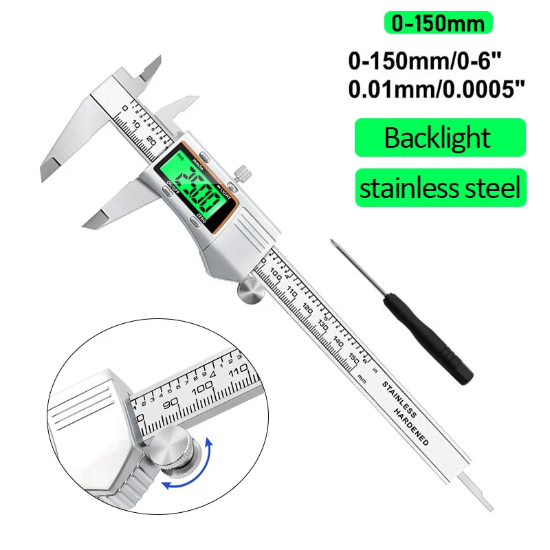 

0-150mm Digital Electronic Caliper Stainless Steel Metal Industrial Caliper Professional Precision Measuring Tool with Backlight
