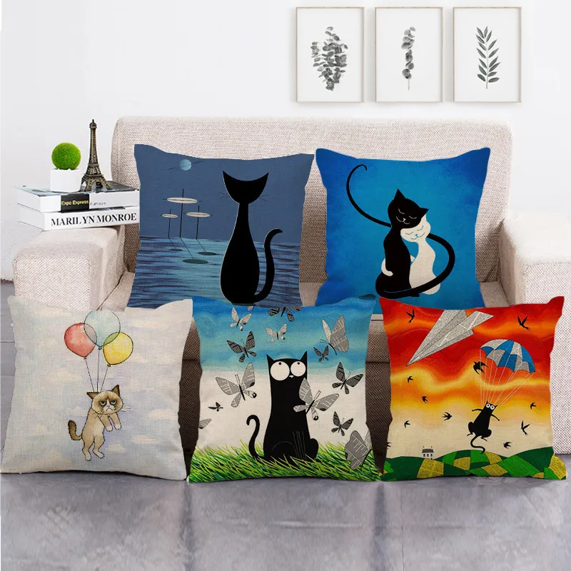 

Cute Cat Pillows Case Funny Black Cat Pillowcase 40x40 Cm Interior for Home Decor Sofa Pillow Covers Decorative Kids Child Room