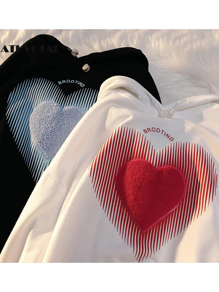 

Осенняя толстовка из 100% хлопка, СВОБОДНЫЙ Модный пуловер с длинными рукавами в форме сердца для женщин, Повседневное платье для пары, милая рубашка для женщин