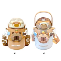Capybara Summer Drink Bottle with Straw Portable Water Bottle 700ML Travel Tumbler for Men Women