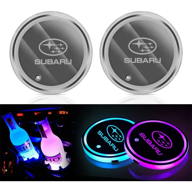 LED Car Lights LED Car Decorative Lights Car Interior Lamp LED Interior Lights LED Car Decoration Lamp Car Ambient Lights LED Lights 7 Color LED Car Cup Holder Light Luminous Coaster Water Cup Pad For Subaru STI Brz Wrx Xv Ascent Forester Outback Impreza Legacy