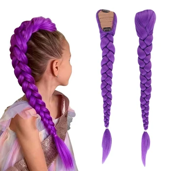 Parrucca viola cosplay personaggio anime KPop per bambini ragazze costume anime acconciatura parrucca lunga coda di cavallo da 26 pollici con clip