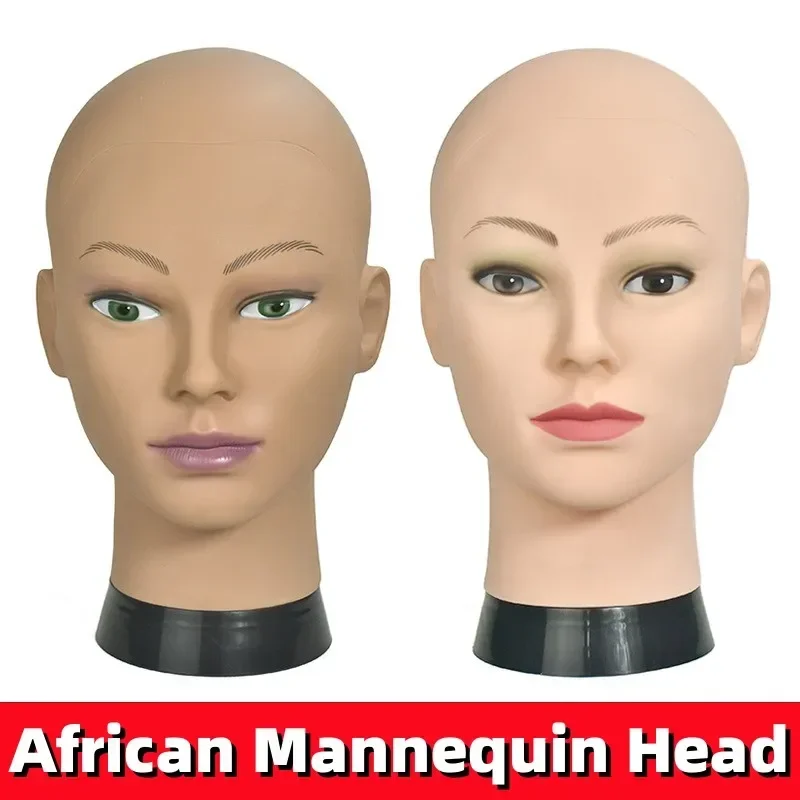 

African Mannequin Head Without Hair For Making Wig Hat Display Cosmetology Manikin Head Female Doll Bald Training Head and Stand