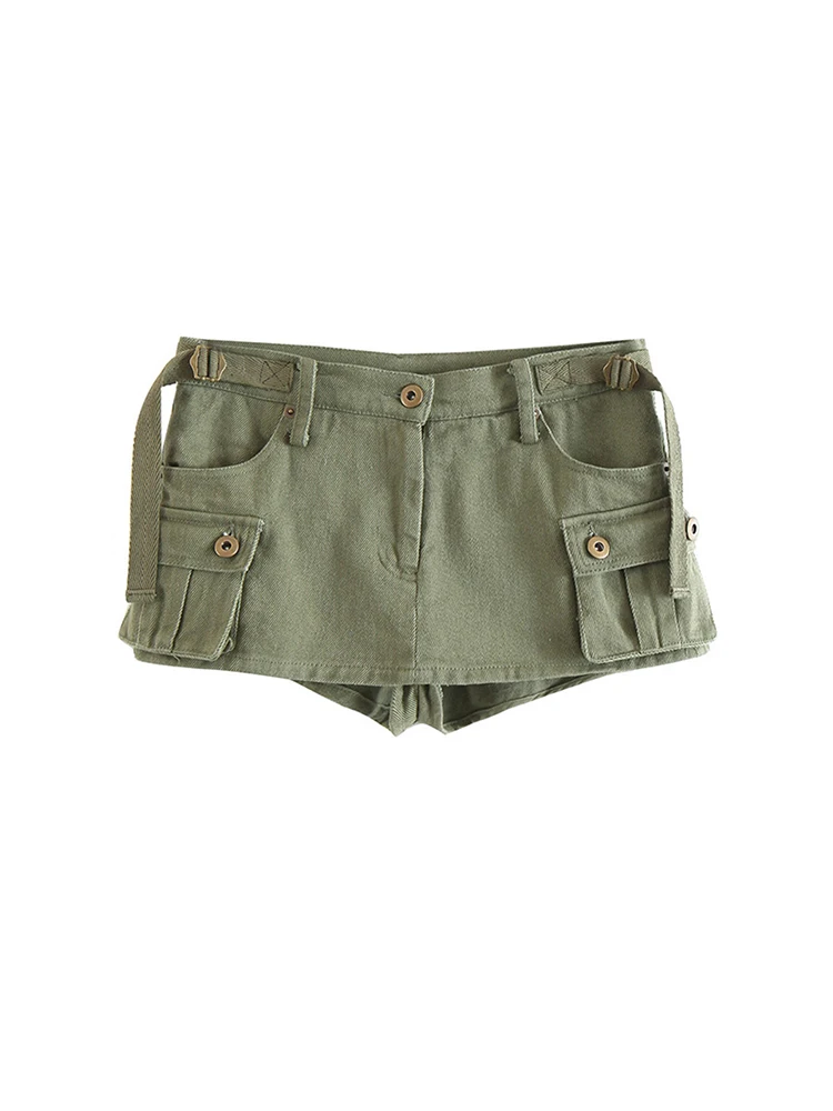 

2023 Women's Denim Skirt Harajuku Y2k Army Green Cargo Skirt Korean Style Vintage Black Short A-Line Mini Skirt Girl 90s Summer