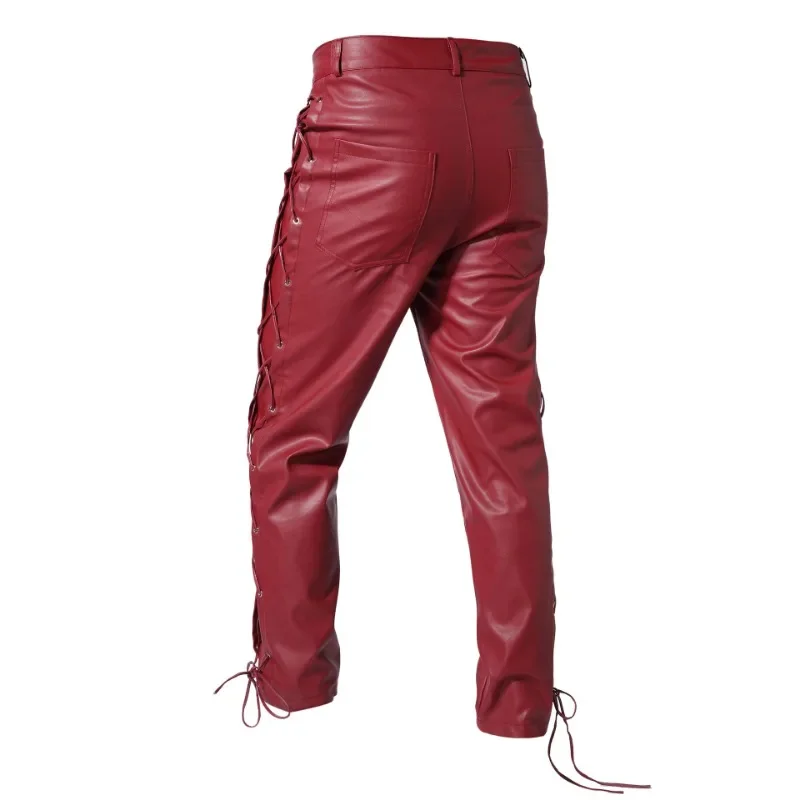 Trendy, Fashionable, Handsome, and Fashionable Solid Color Versatile Casual Men's Leather Pants