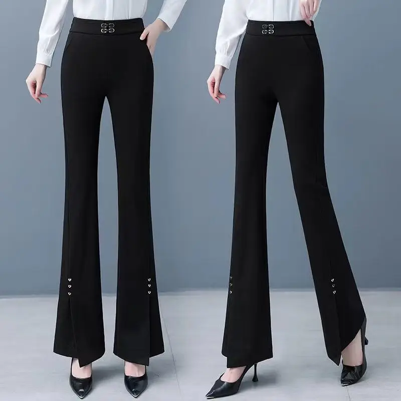 

Summer Women's Flared High Waist Casual Slimming Wide Leg Pants Soft Breathable Long Suit Trousers 2024 Female Clothing A06