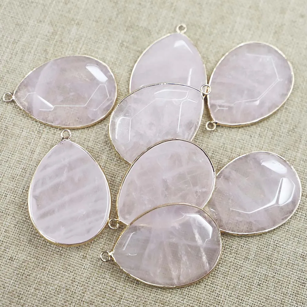 Natural Powder Crystal Drop Cut Face Pendant Handmade Ornaments Earrings Necklace Accessories Material Jewelry Making 3Pcs/ Lot
