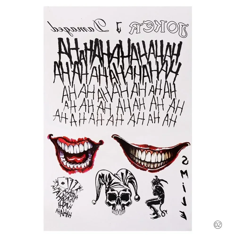 Autocollant de Tatouage Temporaire Étanche, 4 Styles, Motif de Crâne, Joker, Clown, Transfert d'Eau, Art Corporel, Faux, pour Femme et Homme