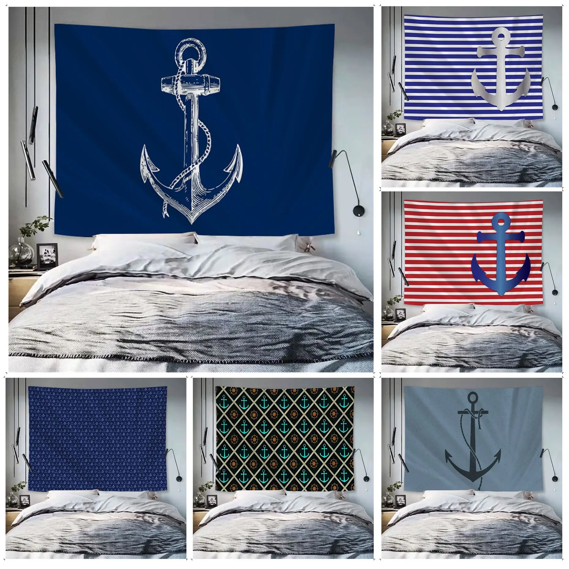 

Dark Blue Anchor Nautical Colorful Tapestry Wall Hanging Japanese Wall Tapestry Anime Cheap Hippie Wall Hanging