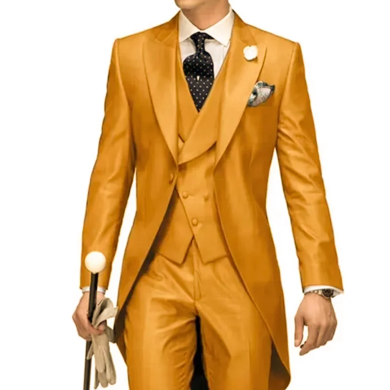 Description Picture 2 of itemMen Suit 3 Pieces Brown Solid With Lapel Casual Wedding Banquet Work Tuxedos Set Jacket Vest With Pants
