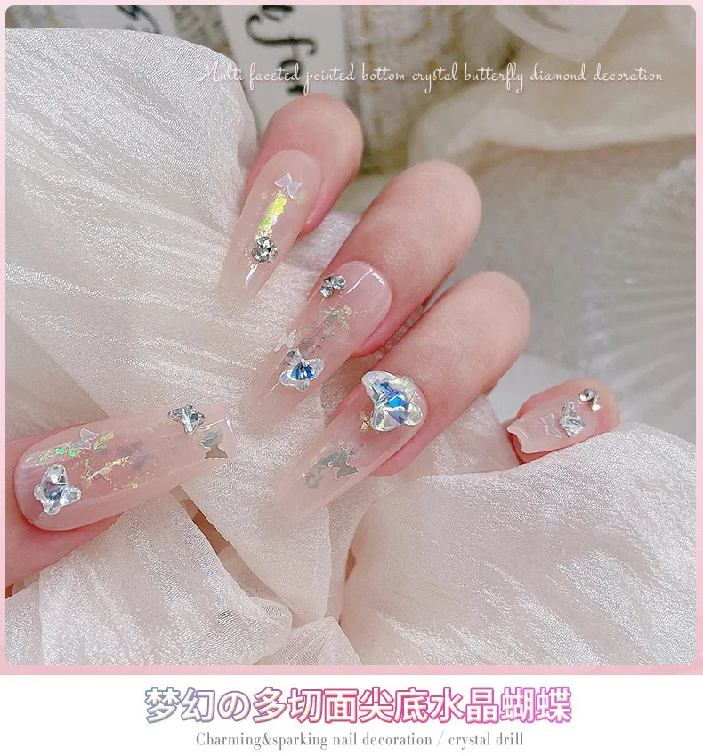 30PCS Various Sizes Super Sparkling Colorful Sharp Bottom Crystal Butterfly Nail Art Rhinestones Decorations Manicure Ornaments