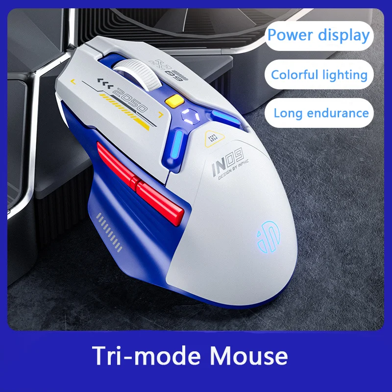 Tri-mode sem Fio Bluetooth Mouse Luminoso Tipo-c Carregamento Mouse de Jogos Profissional para Computador Office Gamer In9 - Imagem 2