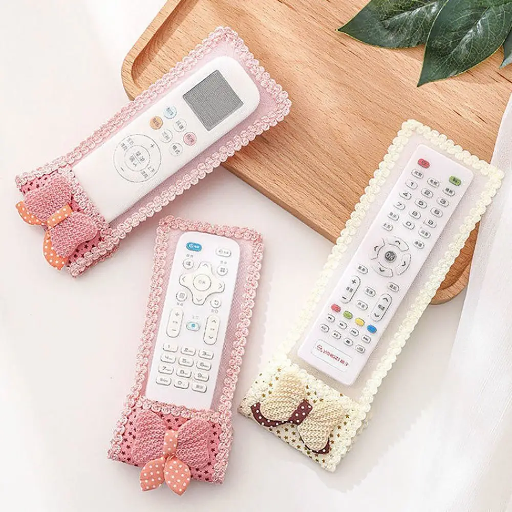 Cute Fabric Lace TV Air Conditioning Remote Control Bow Cover Dust Bag Case Durable Remote Control Covers