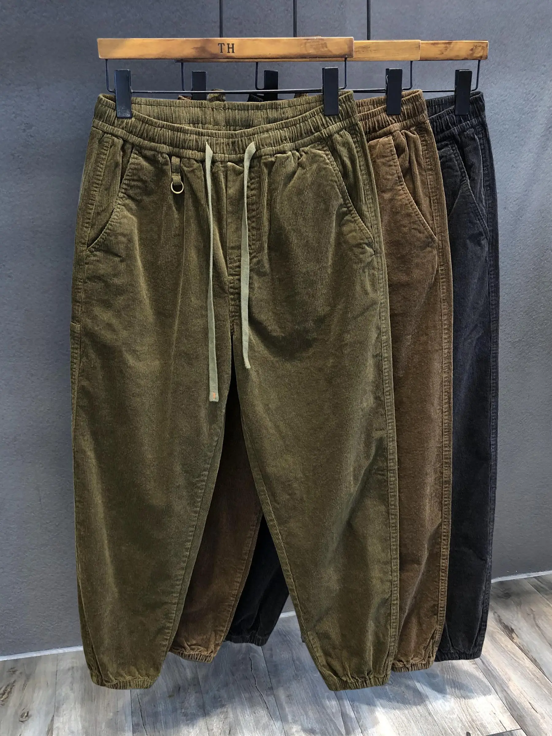 Men's Loose Fit Corduroy Harlan Workwear Trousers Casual Long Pants Youth Active Sle All Season Khaki Color