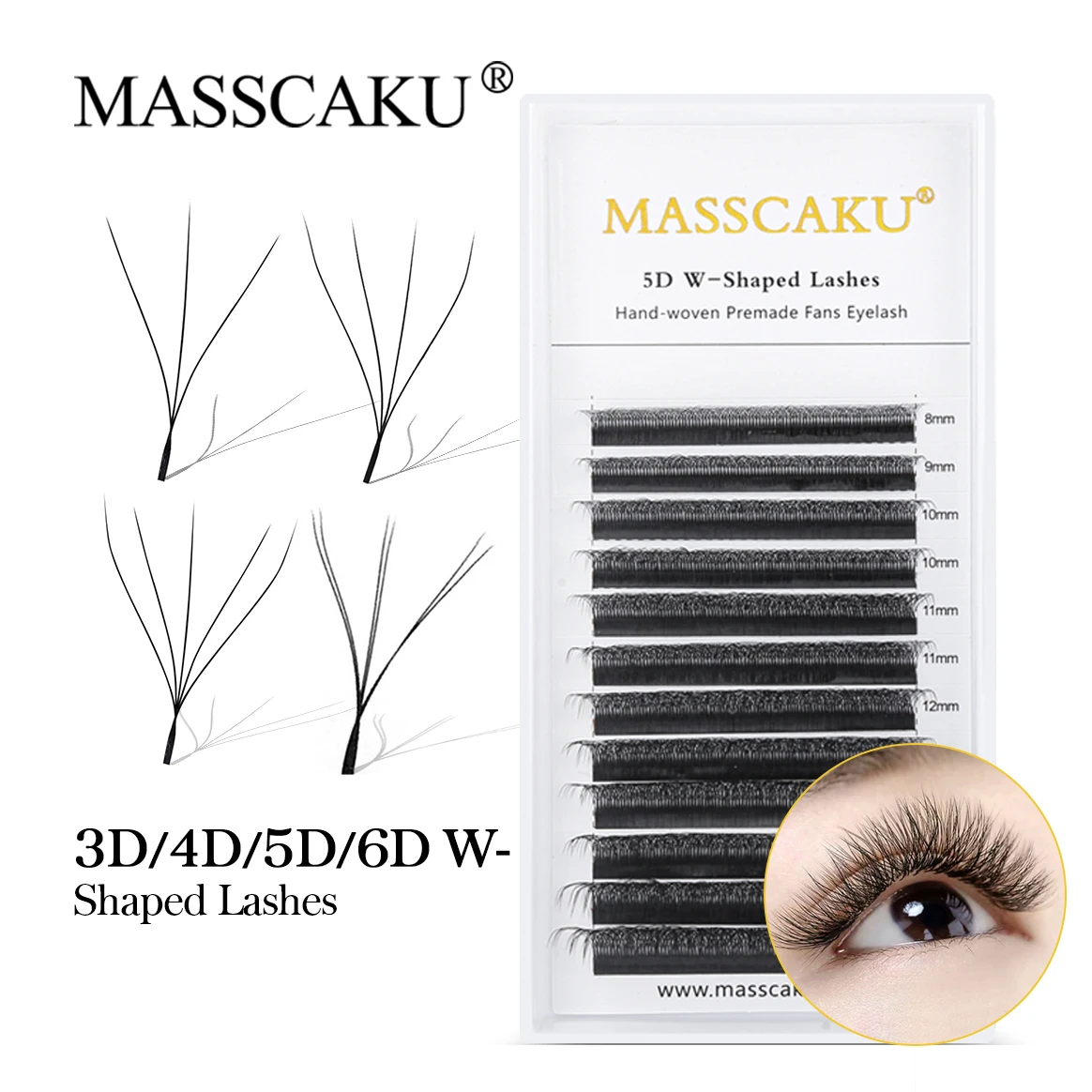 MASSCAKU 3D/4D/5D/6D W Shape Clover Black Lashes Russian Volume C/CC/D/DD Curl Super Natual Soft Individual Eyelashes Extensions