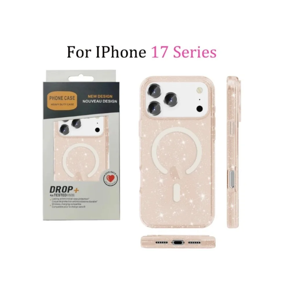 Glitter Transparent Shockproof Armor Case with Wireless Charging Compatibility