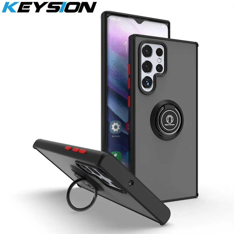 KEYSION mat etui til Samsung S22 Ultra 5G S22+ S20 Plus S10 S9 Transparent ringstander Stødsikkert telefoncover til Galax_voghion.com