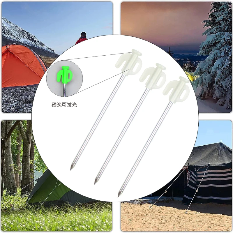 

10Pcs High Strength Stainless Steel Luminous Ground Nail Tent Large Canopy Anti-dropping Quick-hanging Ground Nail