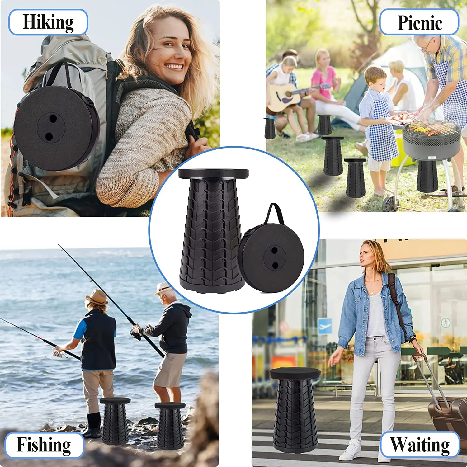 Folding Stool Retractable Folding Stool Portable Telescopic Chair for Adults Lightweight Outdoor Stool for Camping Fishing Max Load 400lbs