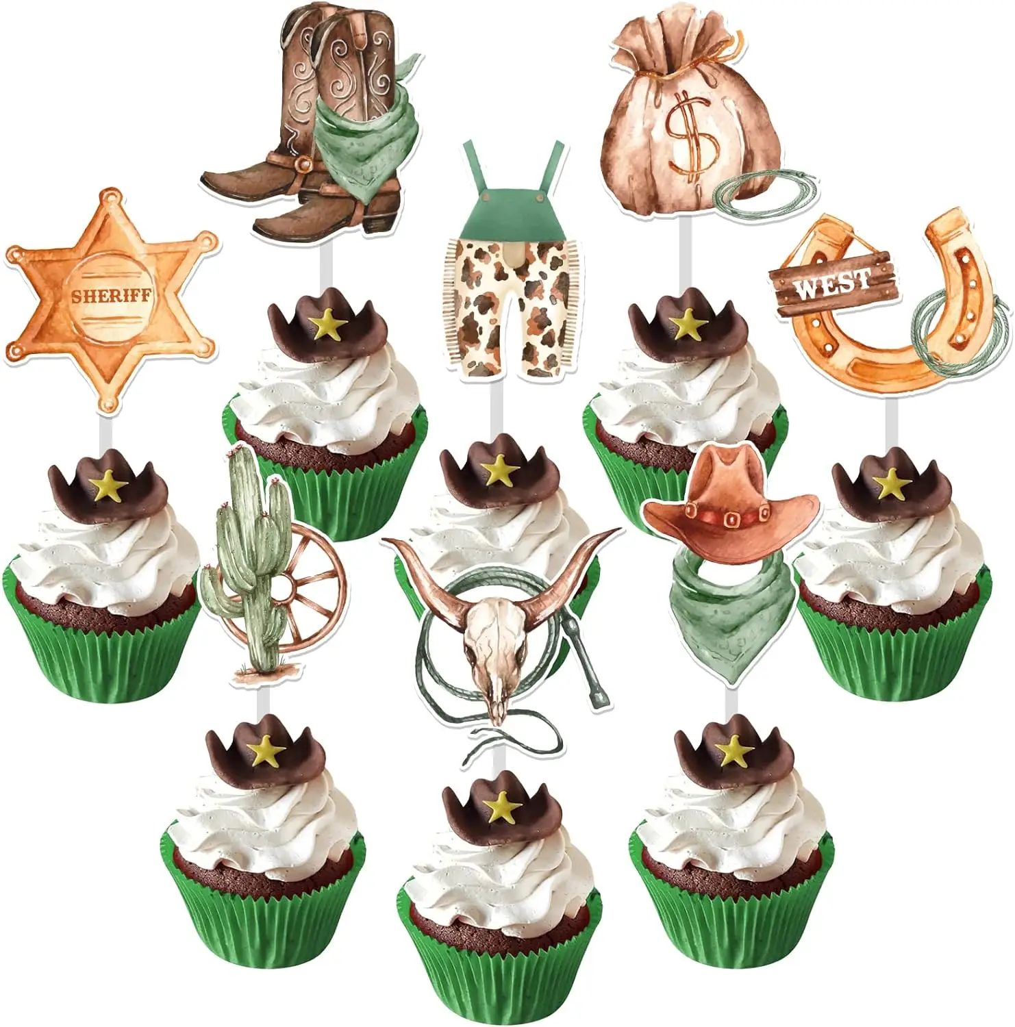 

24Pack Cowboy Cupcake Toppers Western Cowboy Cowgirl Theme Cake Toppers, Rustic Hat Boot Cupcake Picks Baby Shower Birthday