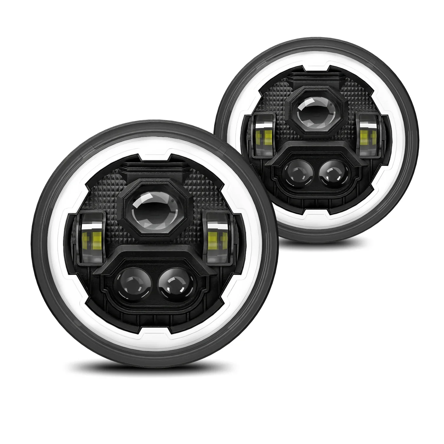Car Headlight Angel Eyes 7 in DRL Led Headlight for Car Jeep Motorcycle Crystal