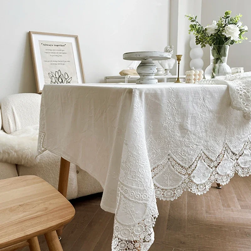 Classic Cotton Lace Tablecloth Dust-Proof Table Cover for Buffet Table Holiday Dinner Party Banquet Wedding Decorations - Image 6