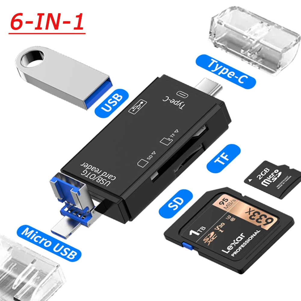 6In1USBCMultiCardReaderOTGFlashDriveCardreaderAdapterUSB2