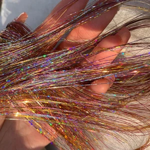 Shiny Sparkle Hair Tinsel 150PC/120cm Thin Colorful Rainbow Silk Hair Extensions Dazzles Women Hippie for Braiding Headdress