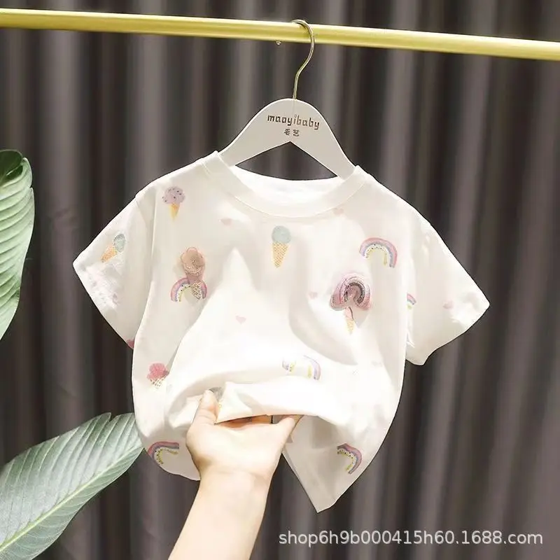 

Girls Short Sleeve T-shirt New Children's Thin Summer Dress Cotton Half Sleeve Baby Summer Base Shirt Top Tide