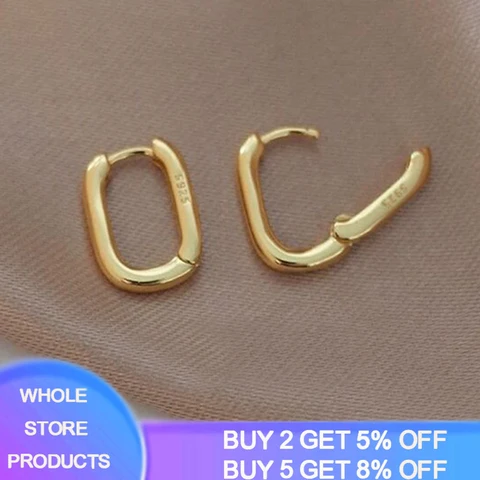 925 Sterling Silver Geometric Oval Small Hoop Earrings For Women Prevent Allergy Earrings With S925 Stamp Gift E1582