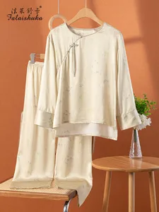 19 momme 100% genuine silk pajamas sets women sleepwear new Retro fashion butterfly Elegant natural silk pyjamas T8732