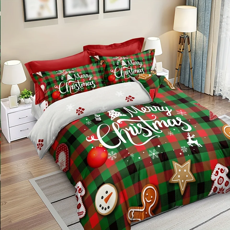 Set Copripiumino King Size Rosso Con Fiocchi Di Neve E Renna – Morbida Microfibra, 2 Federe, Tema Natalizio