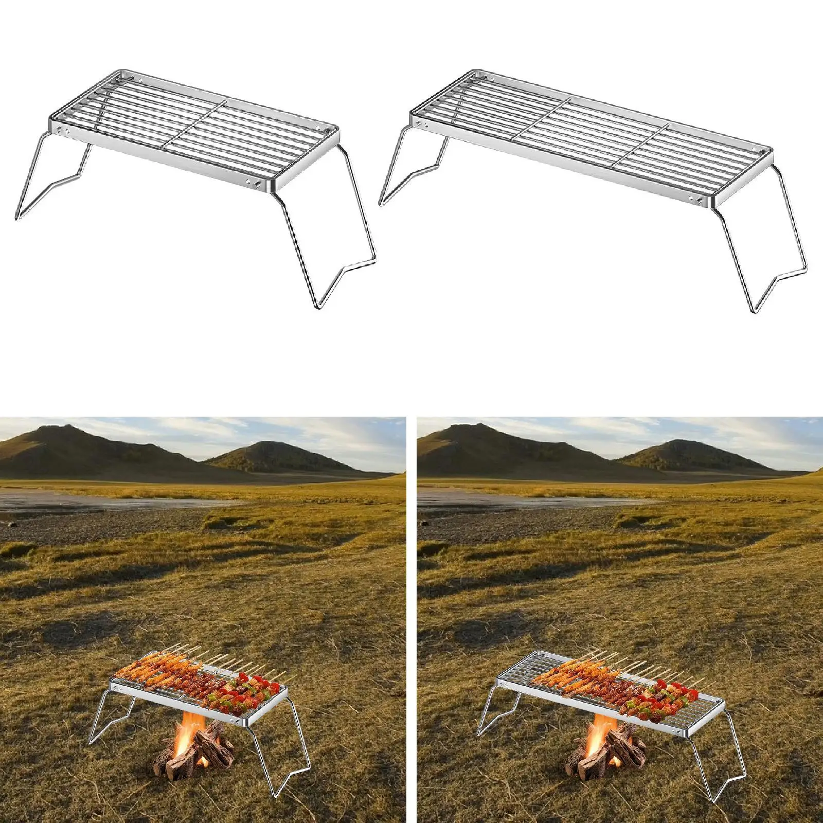 Folding Campfire Grill Compact Lightweight Multiuse Foldable Firepit Grill Grate for Barbecue Camping Fishing Picnic Backpacking