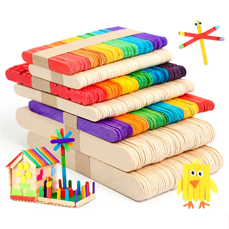 50Pcs Wooden Popsicle Sticks Ice Cream Stick Ice Lolly Sticks Natural Cake Tools DIY Kids Handwork Art Crafts Toy Mold ice cream sticks disposal lollipop sticks