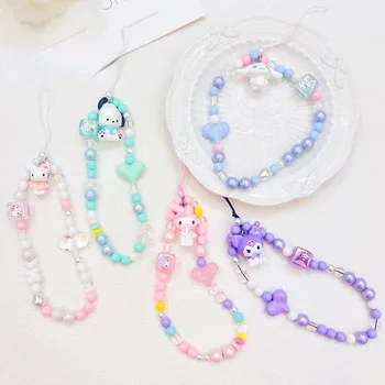 귀여운 산리오 폰 스트랩 만화 쿠로미 시나모롤 비즈 폰 체인, 포차코 크리에이티브 폰 케이스 액세서리, 신제품