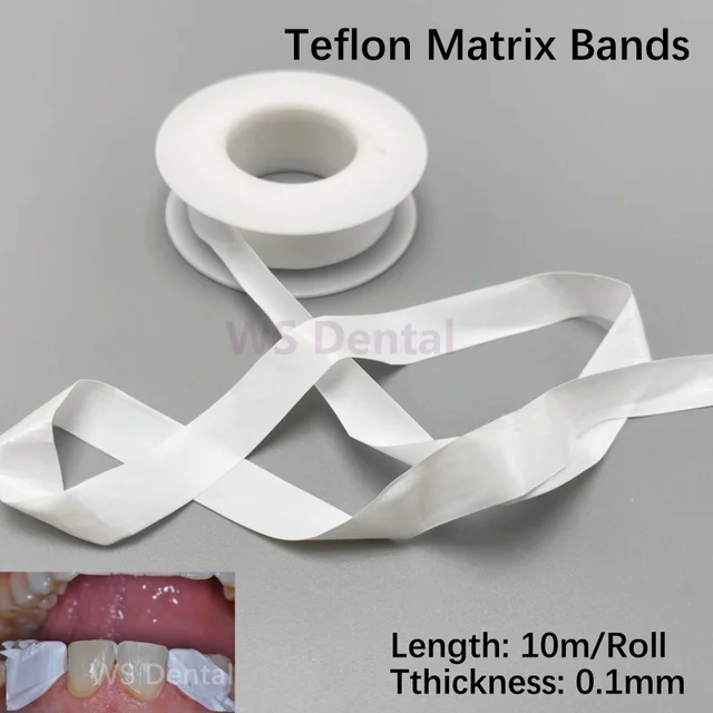 10m/Roll Dental Teflon Film restoration Light cured resin White matrix bands Tthickness 0.1mm Matrix Strips Dentistry Materials