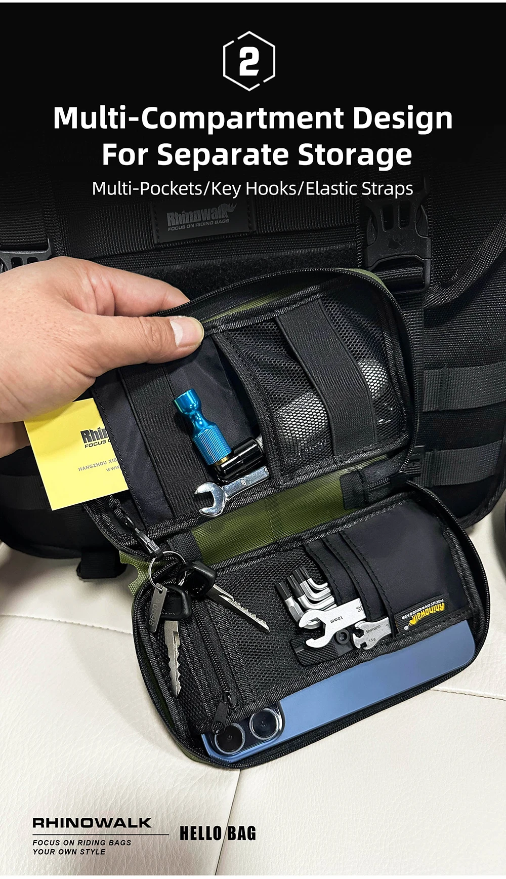 Rhino walk Fahrrad Fahrrad tasche Tasche täglich pendeln Mini Universal Fahrrad Werkzeug tasche Brieftasche Telefon Trage tasche – Detail 6