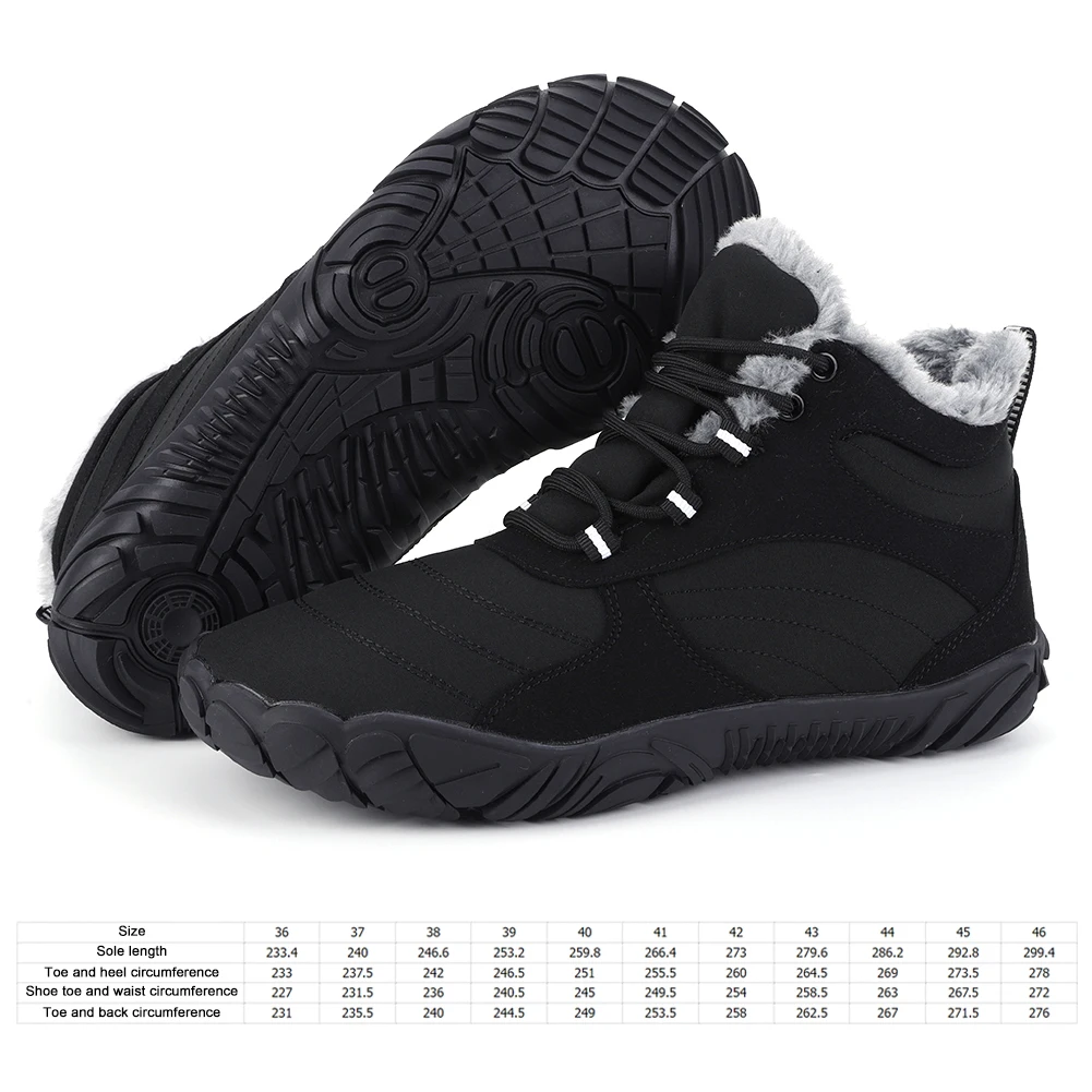 Winter Footwear Barefoot Boots Non-Slip Warm Fur Lined for Women Men