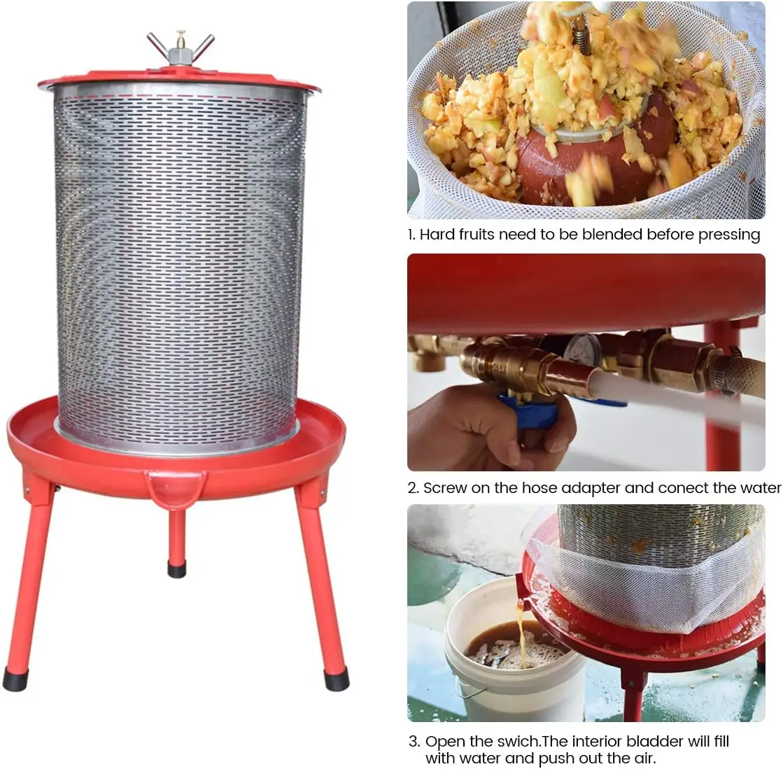 Electricity-Free/Water-powered Cider Wine Bladder Press, Natural Juice Making(10.7 Gallon 5