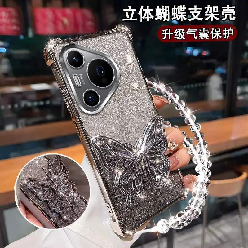 Gradient Glitter Butterfly Wrist Chain Holder Stand Shockproof Case