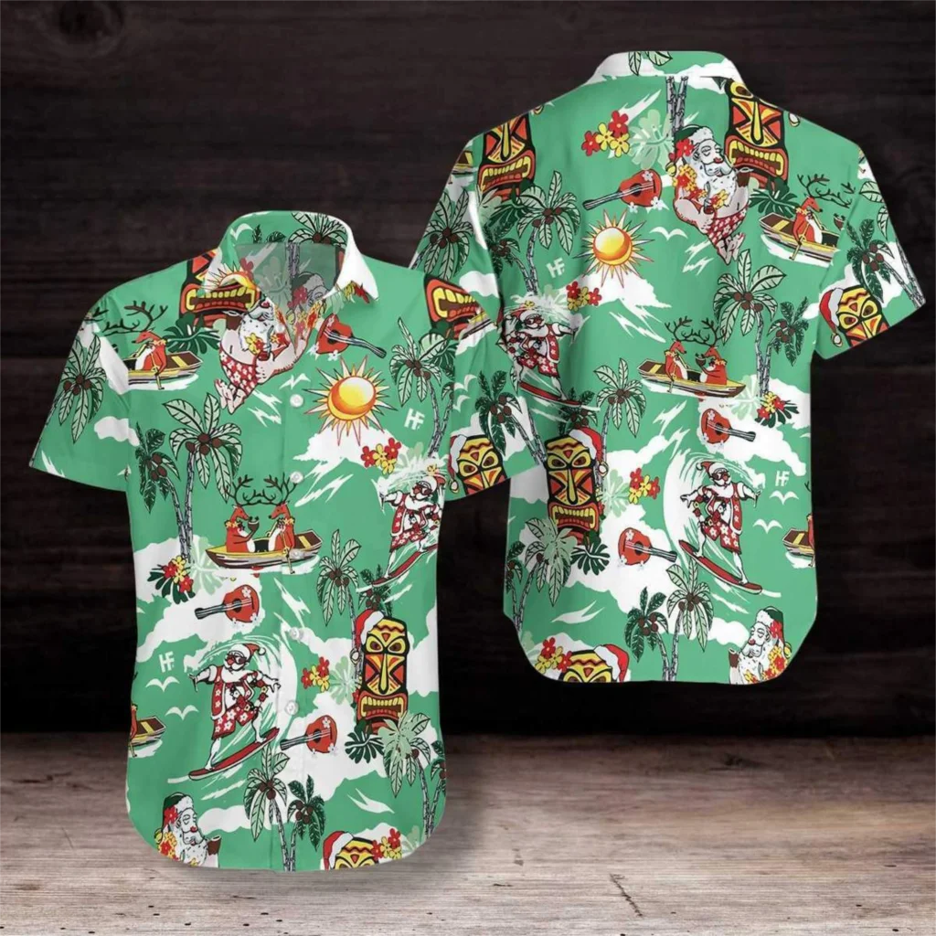 New Hawaiian Christmas Shirts Green Printed Santa Claus Casual Short Sleeve Button Up Shirt for Men Vintage 3D Plus Size earrings christmas santa claus beading earrings in multicolor size one size