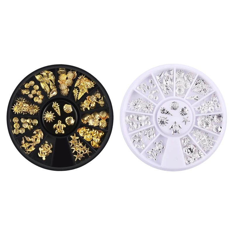 H9Ed 1 Scatola Ocean Theme Metal Stud Sea Starfish Per Shell Per Turtle Slice Flakes Gold